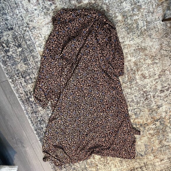 LOGO Lori Goldstein Maxi Dress Womens Sz 2X Plus Brown Leopard Button Oversized - Picture 6 of 13